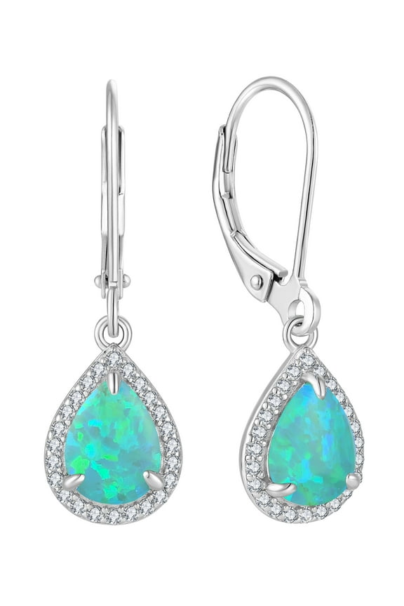 Opal Dangle Earrings for Women 925 Sterling Siver Dangle Drop Earrings Solitaire Teardrop Leverback Jewelry with Created Green Opal