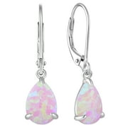 Vesitim Opal Earrings for Women Sterling Silver Teardrop Solitaire Dangle Drop Earring Birthstone Jewelry Gift Created Pink Opal