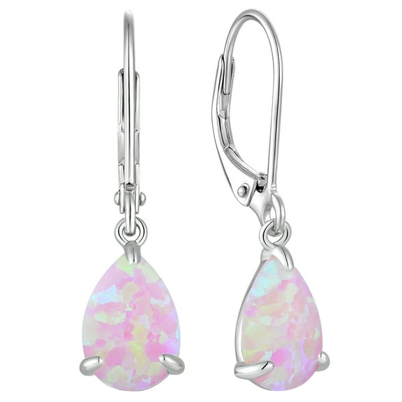 Vesitim Opal Earrings for Women Sterling Silver Teardrop Solitaire Dangle Drop Earring Birthstone Jewelry Gift Created Pink Opal