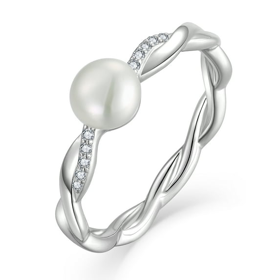 Vesitim Pearl Rings for Women-Infinity Rings 925 Sterling Silver 6mm Freshwater Cultured White Pearl Rings Wedding Engagement Anniversary Band Jewelry Size 7