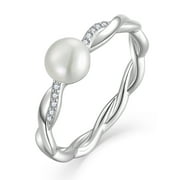VESITIM Pearl Rings for Women-Infinity Rings 925 Sterling Silver 6mm Freshwater Cultured White Pearl Rings Wedding Engagement Anniversary Band Jewelry Size 8