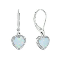 Vesitim White Opal Dangle Drop Earrings Women Sterling Silver Opal Jewelry Heart Shaped Birthstone Leverback Earring