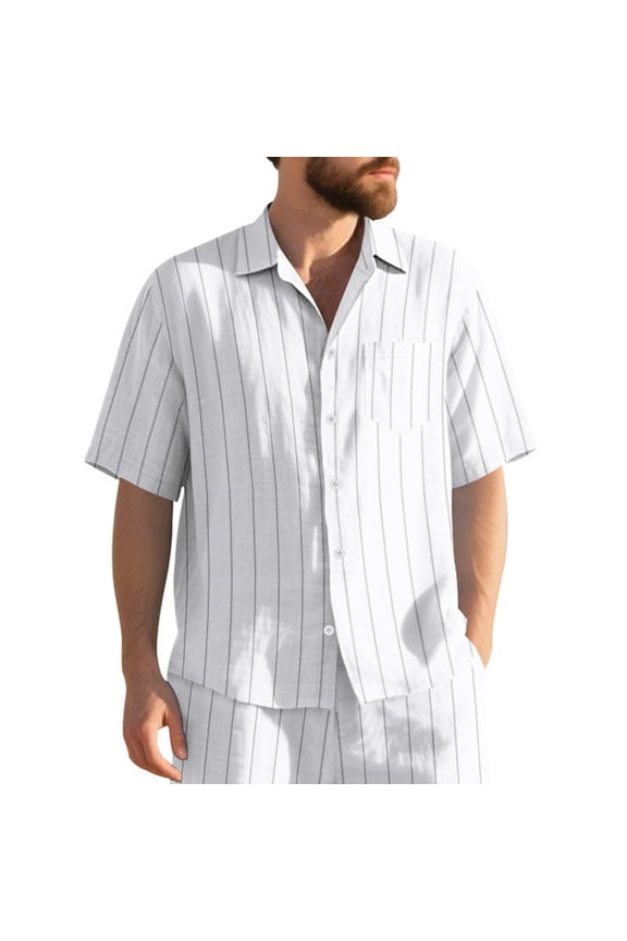 Linen Shirts For Men Short Sleeve Collar Button Down Mexico Shirt Summer Beach Tops White XL
