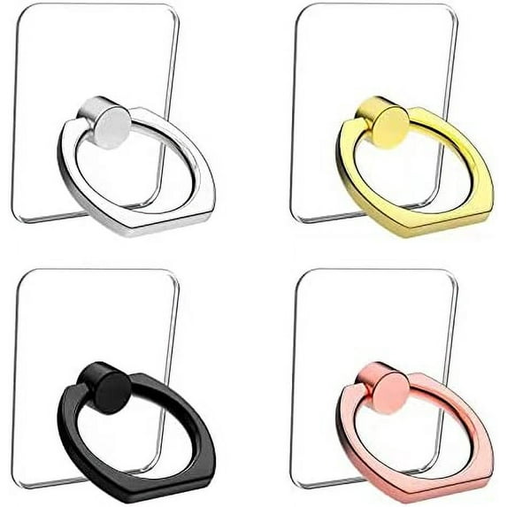Vesmatity Cell Phone Ring Holder Stand 4 Pack Transparent Phone Ring Grip Holder Clear Universal 360° Degree Rotation Finger Ring Kickstand Compatible Various Mobile Phones or Phone Cases-Square