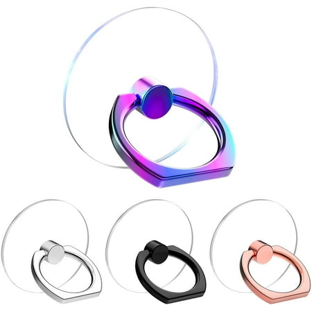 Vesmatity Colorful Cell Phone Ring Holder Stand 4 Pack Transparent Phone Ring Holder Clear Universal 360° Degree Rotation Finger Grip Ring Kickstand Compatible Various Mobile Phones or Phone case