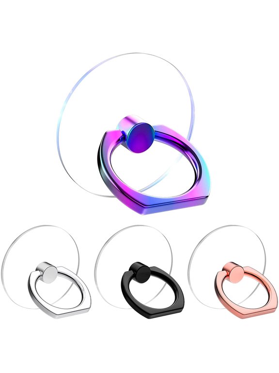 Vesmatity Colorful Cell Phone Ring Holder Stand 4 Pack Transparent Phone Ring Holder Clear Universal 360 Degree Rotation Finger Grip Ring Kickstand Compatible Various Mobile Phones or Phone case