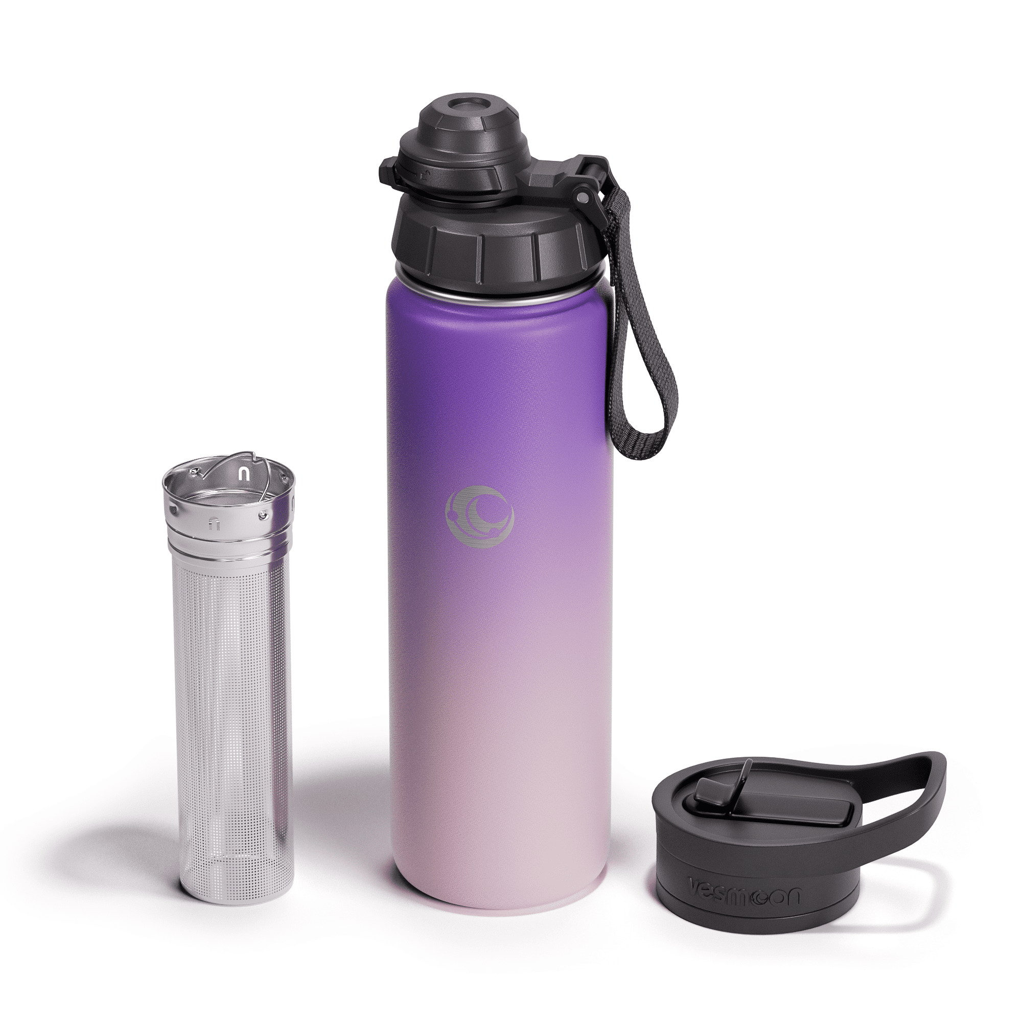 Vesmoon Vessence Infuser Bottle 24 Oz - Insulated Water Bottle for Loose Leaf Tea | Tea Infuser Water Bottle with Straw Lid & Chug Lid | Leak Proof Water Bottle