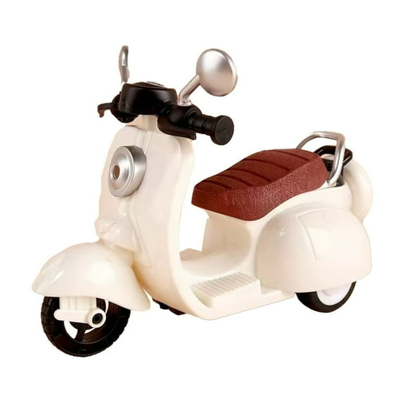 Vespa Miniature Toy Motorcycle, White, 1Pc - Realistic Design With Brown Seat, Mini Scooter Model - For Kids, Collectors, Decor Enthusiasts