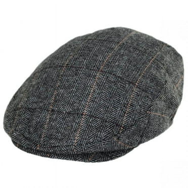 Vesper Herringbone Plaid Wool Blend Ivy Cap - S - Charcoal