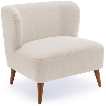 Vesper Milky White Textured Polyester Boucle Fabric Accent Chair