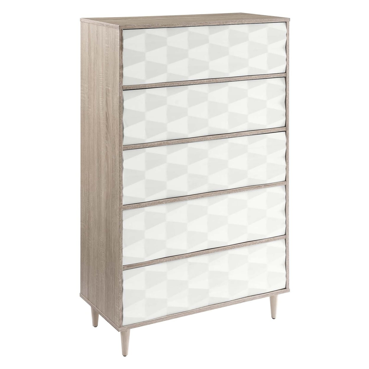 Vespera Oak and White 5-Drawer Chest with Grooved Wave Design