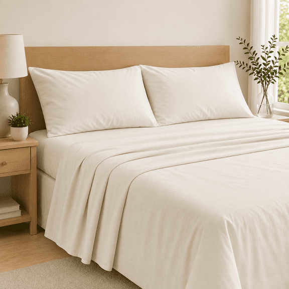 Vespera Shaw Home 100% Cotton Queen Sheet Set, 4-Piece, 18-Inch Deep Pocket, Off White