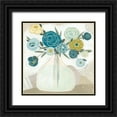 thumbnail image 1 of Vess, June Erica 12x12 Black Ornate Wood Framed with Double Matting Museum Art Print Titled - Blue Bohemian Bouquet II, 1 of 4