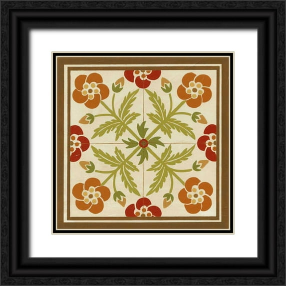Vess, June Erica 12x12 Black Ornate Wood Framed with Double Matting Museum Art Print Titled - Floral Folk Tile III