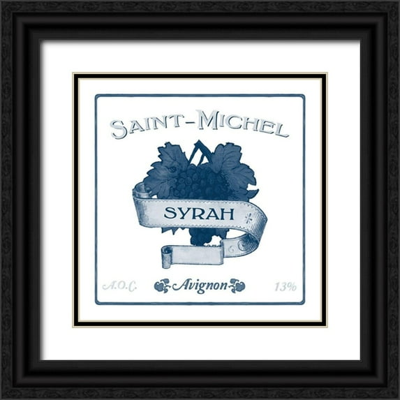 Vess, June Erica 12x12 Black Ornate Wood Framed with Double Matting Museum Art Print Titled - Indigo Wine Labels VI