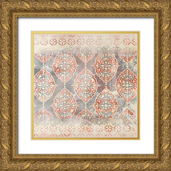 Vess, June Erica 12x12 Gold Ornate Wood Framed with Double Matting Museum Art Print Titled - Earthy Indigo Textile III