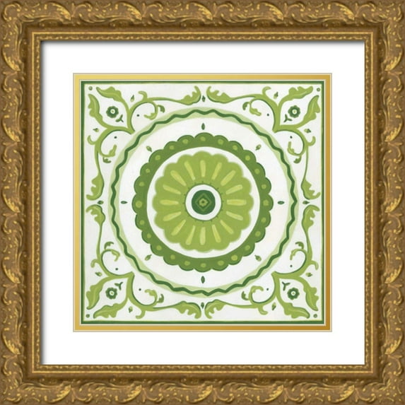 Vess, June Erica 12x12 Gold Ornate Wood Framed with Double Matting Museum Art Print Titled - Folk Tile II