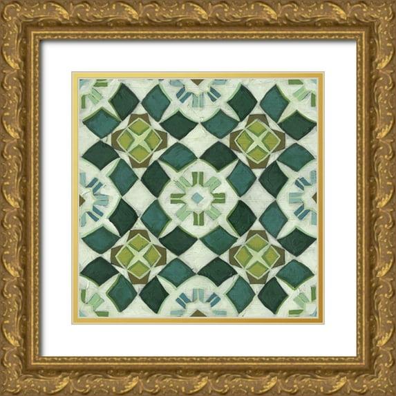 Vess, June Erica 12x12 Gold Ornate Wood Framed with Double Matting Museum Art Print Titled - Palm Piazza Tile II