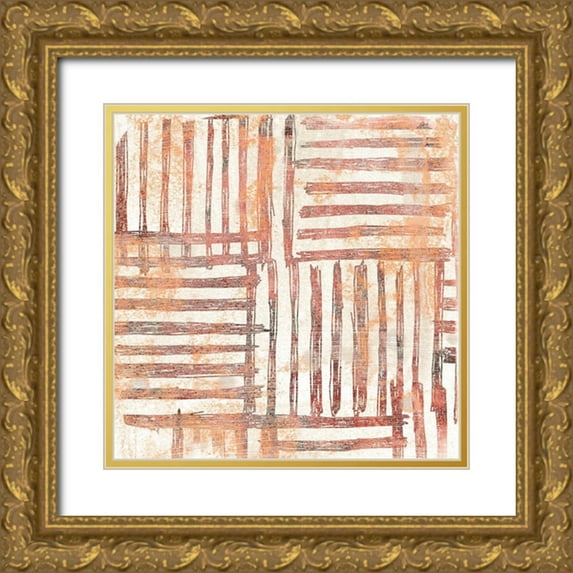 Vess, June Erica 12x12 Gold Ornate Wood Framed with Double Matting Museum Art Print Titled - Red Earth Textile I
