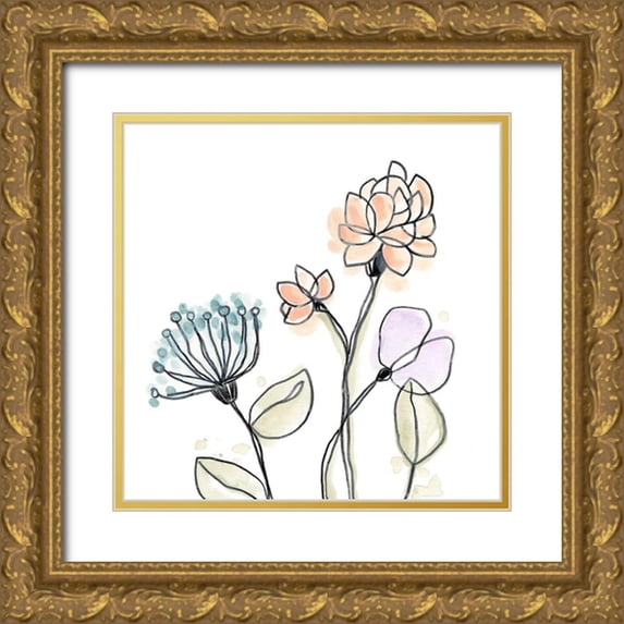 Vess, June Erica 12x12 Gold Ornate Wood Framed with Double Matting Museum Art Print Titled - Spindle Blossoms VII