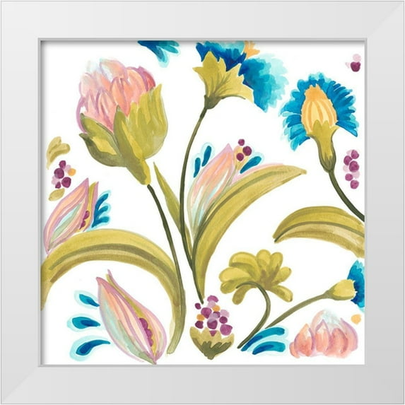 Vess, June Erica 12x12 White Modern Wood Framed Museum Art Print Titled - Abbey Floral Tiles I