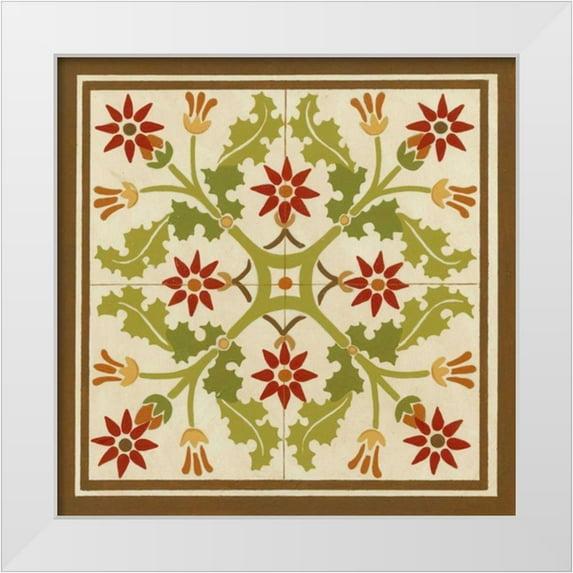 Vess, June Erica 12x12 White Modern Wood Framed Museum Art Print Titled - Floral Folk Tile IV