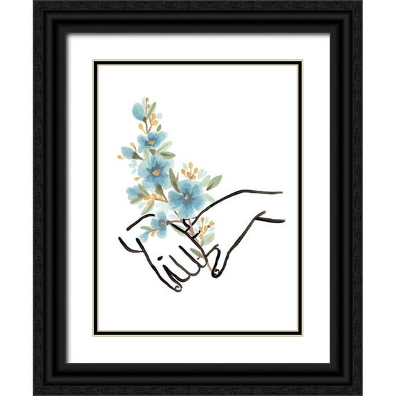 Vess, June Erica 12x14 Black Ornate Wood Framed with Double Matting Museum Art Print Titled - Hands and Flowers I