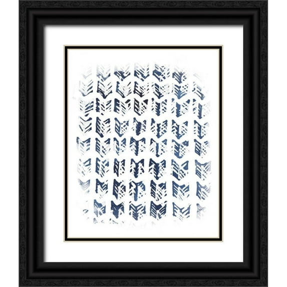 Vess, June Erica 12x14 Black Ornate Wood Framed with Double Matting Museum Art Print Titled - Indigo Batik Vignette VIII
