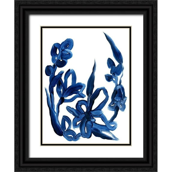 Vess, June Erica 12x14 Black Ornate Wood Framed with Double Matting Museum Art Print Titled - Indigo Brush Blooms II