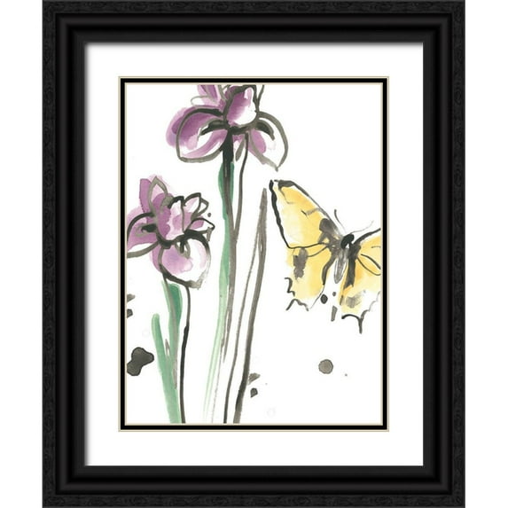 Vess, June Erica 12x14 Black Ornate Wood Framed with Double Matting Museum Art Print Titled - Ink Wash Garden IV