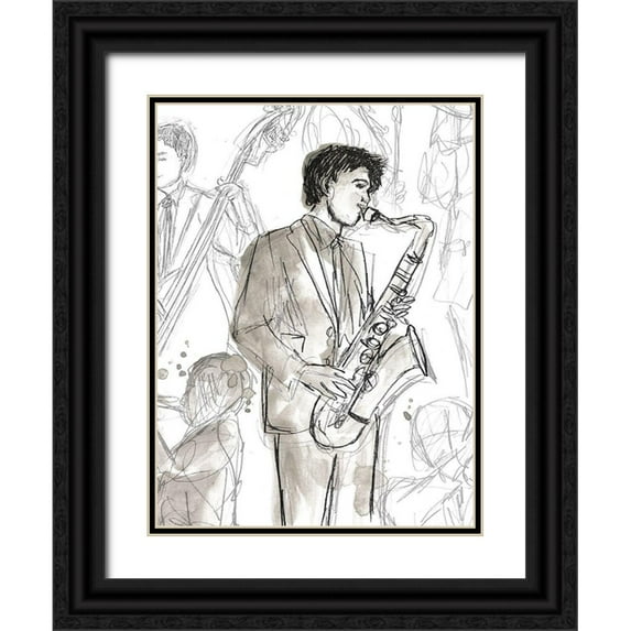 Vess, June Erica 12x14 Black Ornate Wood Framed with Double Matting Museum Art Print Titled - Jazz Sketchbook I