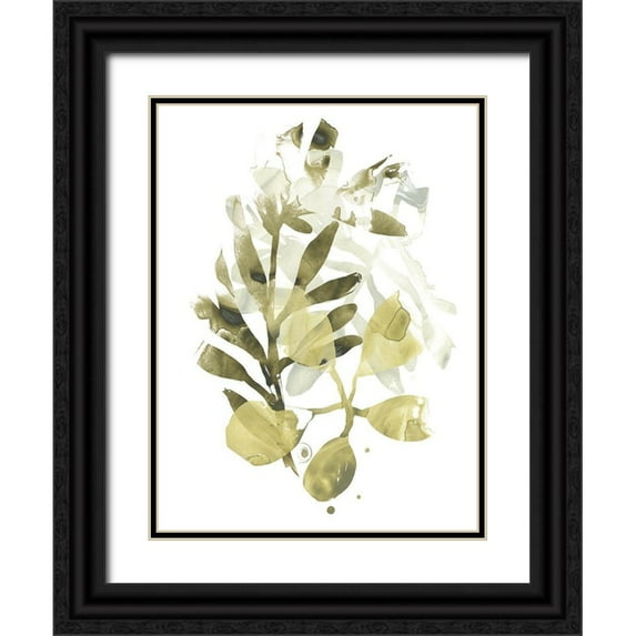 Vess, June Erica 12x14 Black Ornate Wood Framed with Double Matting Museum Art Print Titled - Lichen and Leaves II