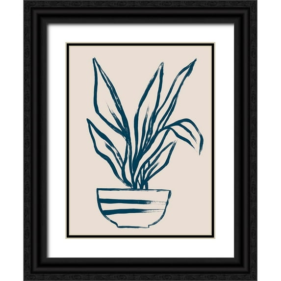 Vess, June Erica 12x14 Black Ornate Wood Framed with Double Matting Museum Art Print Titled - Navy Plant Sketches III