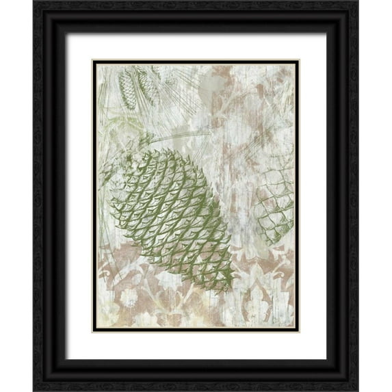 Vess, June Erica 12x14 Black Ornate Wood Framed with Double Matting Museum Art Print Titled - Pinecone Fresco I