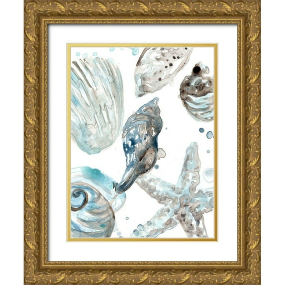 Vess, June Erica 12x14 Gold Ornate Wood Framed with Double Matting Museum Art Print Titled - Cerulean Seashells III