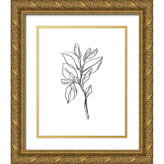 Vess, June Erica 12x14 Gold Ornate Wood Framed with Double Matting Museum Art Print Titled - Leaf Sprig I