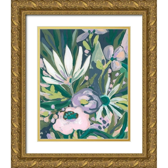 Vess, June Erica 12x14 Gold Ornate Wood Framed with Double Matting Museum Art Print Titled - Purple Jungle Garden I