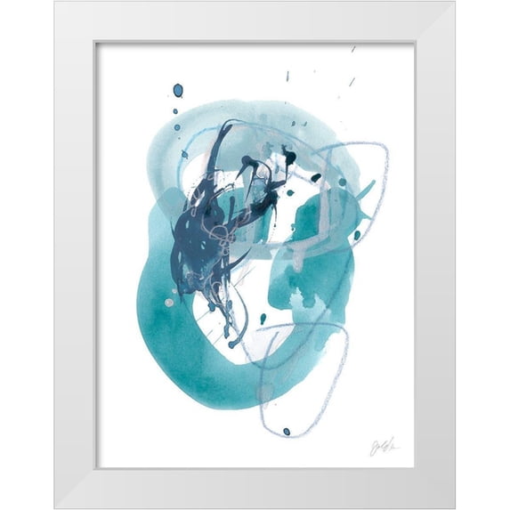 Vess, June Erica 12x14 White Modern Wood Framed Museum Art Print Titled - Aqua Orbit IV