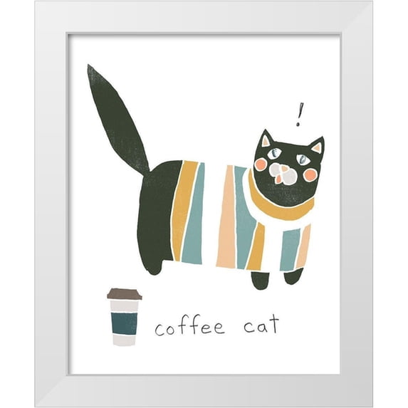 Vess, June Erica 12x14 White Modern Wood Framed Museum Art Print Titled - Coffee Cats III