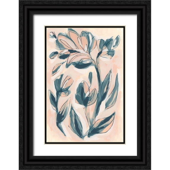 Vess, June Erica 13x18 Black Ornate Wood Framed with Double Matting Museum Art Print Titled - Indigo Blush Garden II