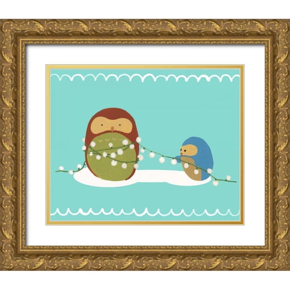 Vess, June Erica 14x12 Gold Ornate Wood Framed with Double Matting Museum Art Print Titled - Happy Owlidays VII