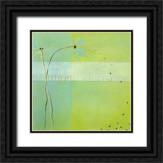 Vess, June Erica 15x15 Black Ornate Wood Framed with Double Matting Museum Art Print Titled - Blue Seedlings III
