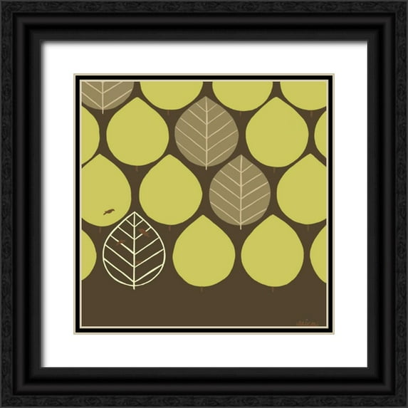Vess, June Erica 15x15 Black Ornate Wood Framed with Double Matting Museum Art Print Titled - Forest Motif IV