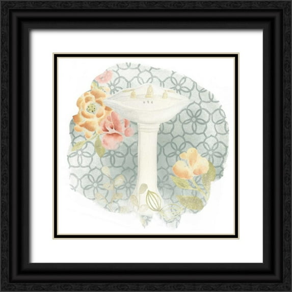 Vess, June Erica 15x15 Black Ornate Wood Framed with Double Matting Museum Art Print Titled - Garden Romance Bath III