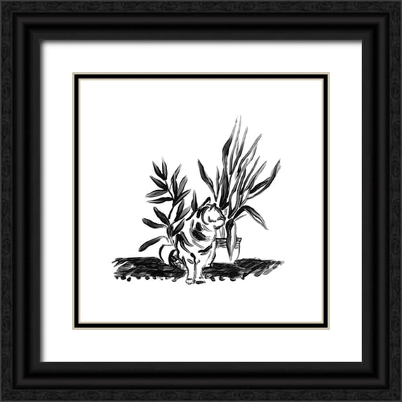 Vess, June Erica 15x15 Black Ornate Wood Framed with Double Matting Museum Art Print Titled - Purrfect House Plants II