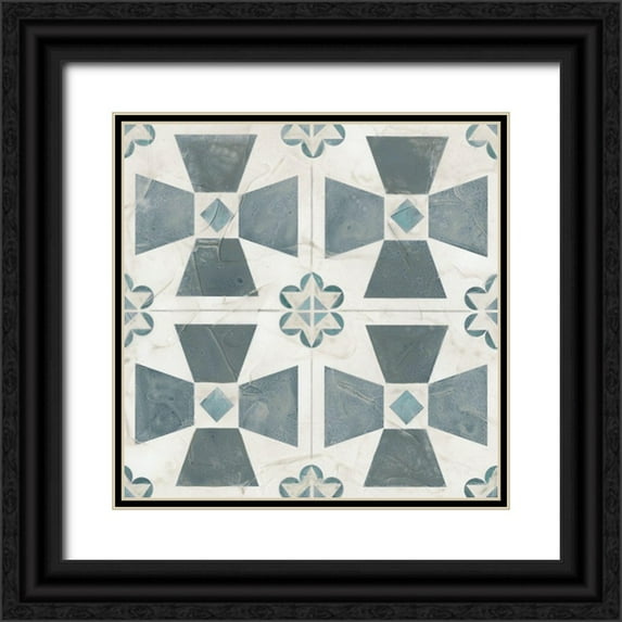 Vess, June Erica 15x15 Black Ornate Wood Framed with Double Matting Museum Art Print Titled - Teal Tile Collection IV