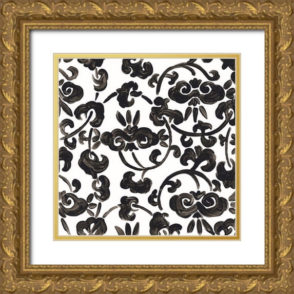 Vess, June Erica 15x15 Gold Ornate Wood Framed with Double Matting Museum Art Print Titled - Ink Motif II