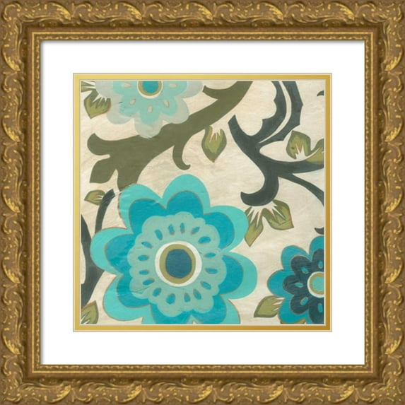 Vess, June Erica 15x15 Gold Ornate Wood Framed with Double Matting Museum Art Print Titled - Peacock Blossoms I