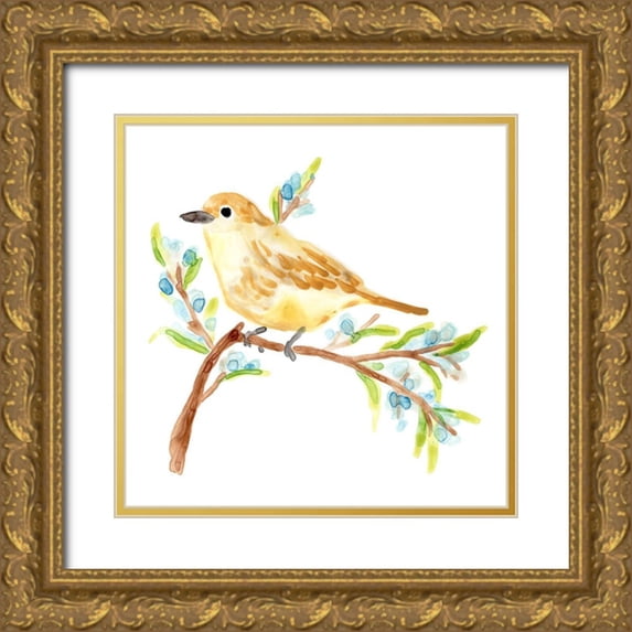 Vess, June Erica 15x15 Gold Ornate Wood Framed with Double Matting Museum Art Print Titled - Springtime Songbirds II