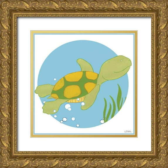 Vess, June Erica 15x15 Gold Ornate Wood Framed with Double Matting Museum Art Print Titled - Timothy the Turtle